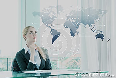 Thoughtful businesswoman in office, business globalization concept Stock Photo