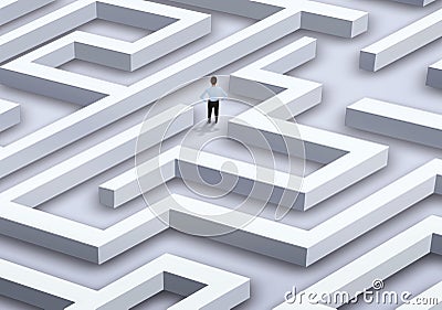 Thoughtful businesswoman trying to find way out of maze Stock Photo