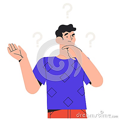 Thoughtful characters with question marks solving problems or searching solutions Vector Illustration