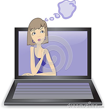 Thoughtful girl in a laptop Vector Illustration