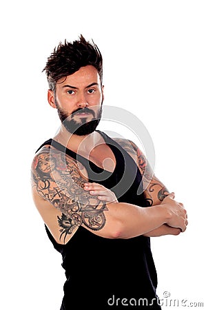 Thoughtful handsome man with tattoos Stock Photo