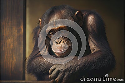 Thoughtful thinking Chimp ape primate portrait not monkey chimpanzee Cartoon Illustration