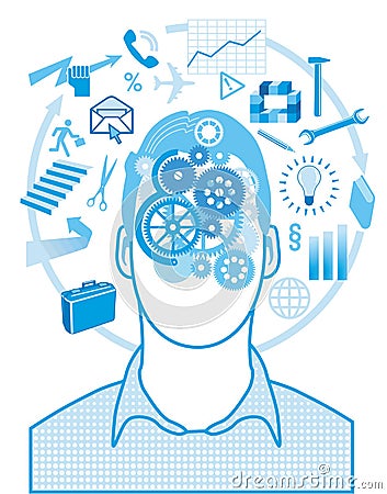 Thoughts in man's head Vector Illustration