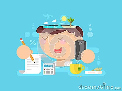 Thoughts in my head. vacation planning Vector Illustration