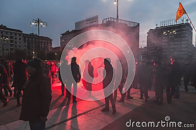 Thousands of activists marching in Milan, Italy Editorial Stock Photo