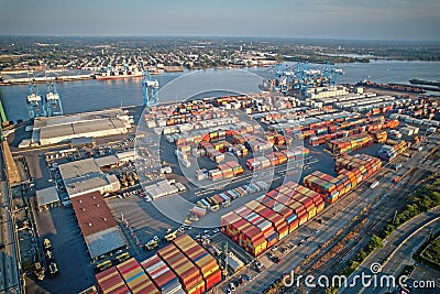 Thousands of Cargo Containers Sitting at Port Editorial Stock Photo