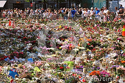 Thousands of flowers in Oslo, one week after June 2011 attack Editorial Stock Photo