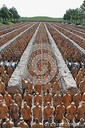 Terra Cota Army in Formation in Trenches Editorial Stock Photo