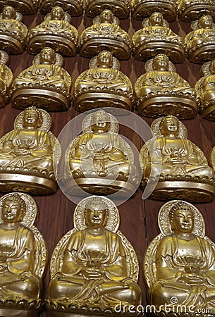 Thousands of small Buddha images in Meun Buddhasukkhavadi Hall Stock Photo