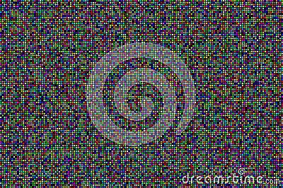 small circles arranged in neat rows with random colors on a black background Stock Photo