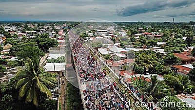 Honduran Migrant Caravan crosses border between Guatemala and Mexico Editorial Stock Photo