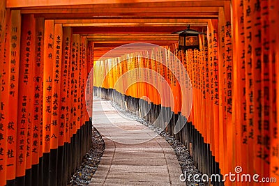 Thousands of torii gates at Fushimi Inari Shrine in Kyoto Stock Photo