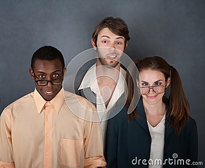 Thre Nerds Smiling Stock Photo