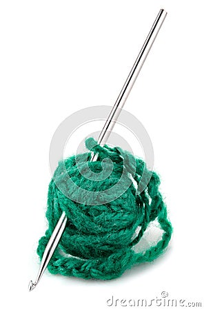 Thread and knitting needle for crocheting Stock Photo