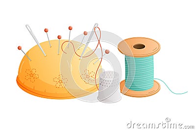 Thread with pincushion. Vector illustration Vector Illustration