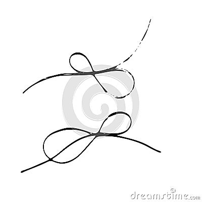 Thread scribble bow, double-looped knot. Black line abstract scrawl sketch. Chaotic doodle shapes. EPS 10. Vector Illustration