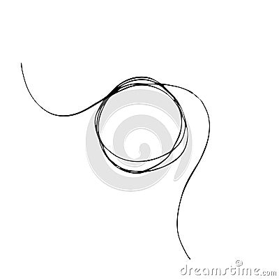 Thread scribble circle frame. Black line abstract scrawl sketch. Vector illustration of chaotic doodle shape. Vector Illustration