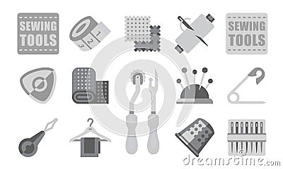 Thread Supplies Set, Sewing, Tailoring Equipment, Tools for Needlework Monochrome Vector Illustration Vector Illustration