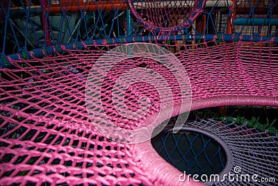 Thread webs on a playground Stock Photo