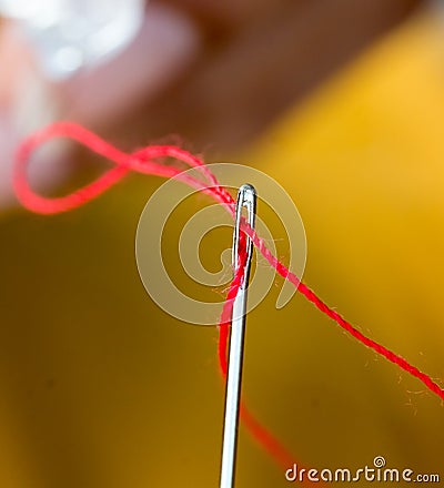 Threading Needle Means Tailoring Sew And Dressmaking Stock Photo