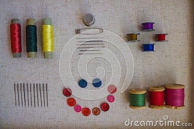 Threads, buttons and needles. Stock Photo