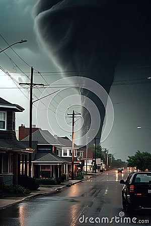 Threatening tornado approaching to the city. Stock Photo