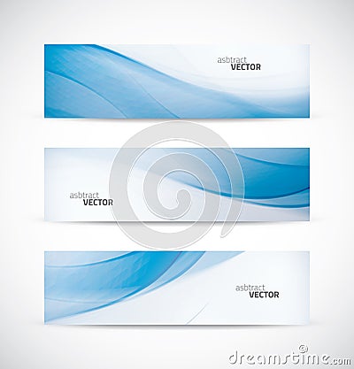 Three abstract blue business wave banner header ba Vector Illustration