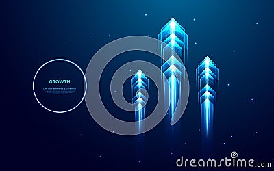 Three blue glow speed arrows rise up. Concept of business target reach Vector Illustration