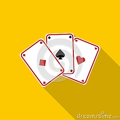 Three aces, playing cards icon, flat style Vector Illustration