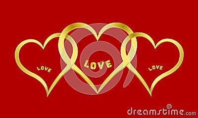 Three adjacent gold hearts Vector Illustration