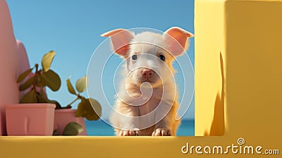 Adorable White Pig In Unreal Engine 5: 3d Rendering With Seaside Vistas Stock Photo