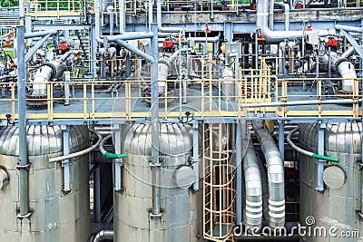 Three adsorption columns of the gas processing plant Stock Photo