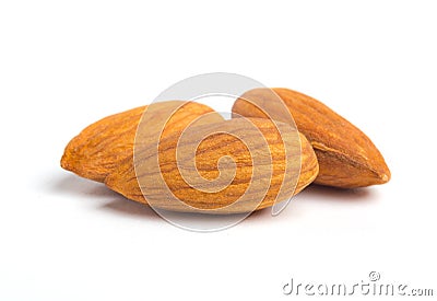 Three almonds close-up on white. Macro food shot Stock Photo