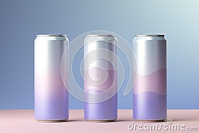 Three aluminium cans. Generative AI Stock Photo