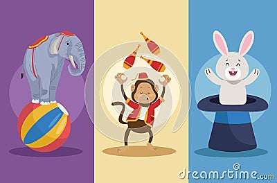 three animals circus characters Vector Illustration