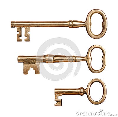 Three Antique Brass Keys Stock Photo