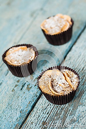 Three apple cupcake muffin on a wooden background Stock Photo