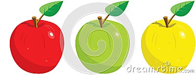 Three Apples with Leaf Vector Illustration