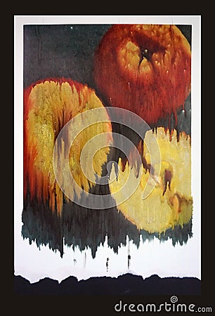 Three apples, mixed media art Stock Photo