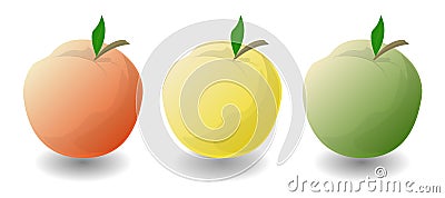 Three apples on a white background. Vector Illustration