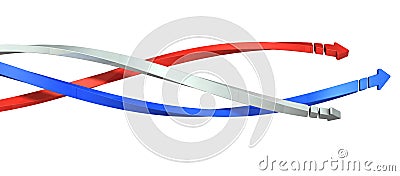 Three arrows move forward while entangled in a spiral. Cartoon Illustration