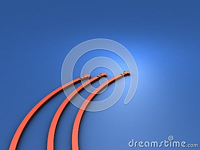 Three arrows moving forward with a large bias to the right. Abstract concept representing right leaning. Stock Photo