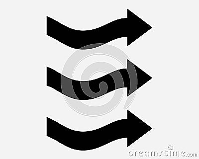 Current Flow Right Arrow Three Point Pointer Flowing Wave Path Direction Position Black Vector Sign Icon Shape Outline Vector Illustration