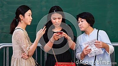 Three asian women in NYC Editorial Stock Photo