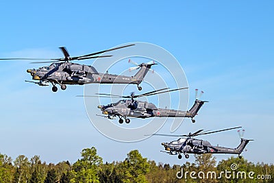 Three attack helicopters in flight Editorial Stock Photo