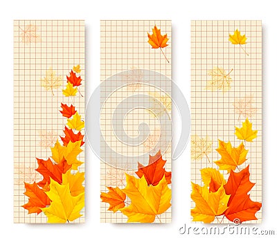 Three autumn banners with color leaves. Vector Illustration