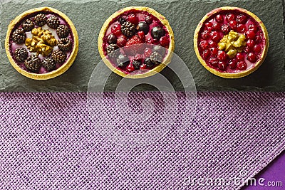 Three autumn fruits cakes Stock Photo