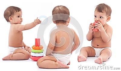 Three babies. Montage. Stock Photo