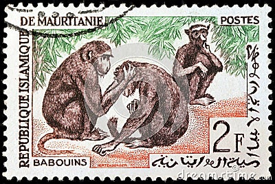 Three Baboons Stamp Editorial Stock Photo