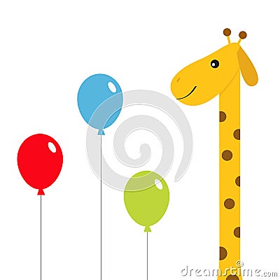 Three balloons. Giraffe with spot. Zoo animal. Cute cartoon character. Long neck. Wild savanna jungle african animals collection. Vector Illustration